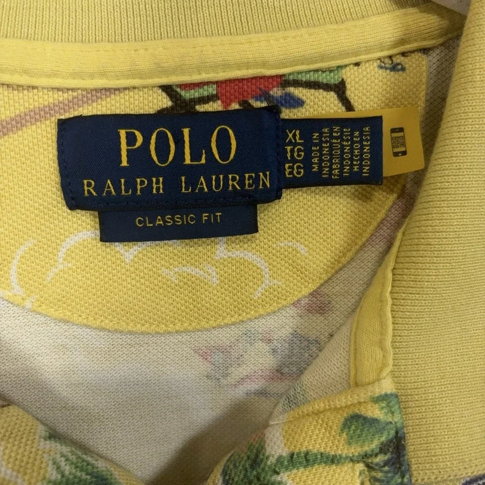 Polo Ralph Lauren Polo Bear Polo Shirt Mens XL Yellow Aloha Cotton